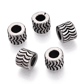 304 текстурированные бусины европейского стиля из нержавеющей стали с крупными отверстиями, колонка