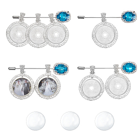 3шт 304 значок на лацкан из нержавеющей стали, плоско-круглые, с подвеской из сплава и стеклянными кабошонами