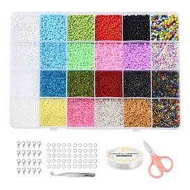 DIY Jewelry Making Kits, Including Round Glass Seed Beads, Elastic Crystal Thread, Tweezers, Scissors, Alloy Clasps and Iron Rings