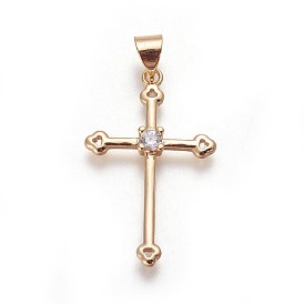 Brass Micro Pave Cubic Zirconia Pendants, Cross