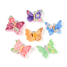 Непрозрачные подвески смолы, Бабочка с цветком, с платиновыми железными петлями