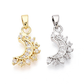Латунные микропаве прозрачные подвески с фианитом, Луна прелести