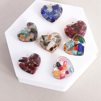 Natural & Synthetic Gemstone Pendants, with Stainless Steel Findings, Heart Charms