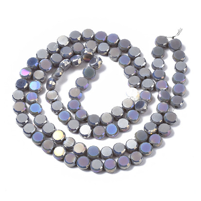Electroplate Glass Beads Strands, AB Color Plated, Faceted, Flat Round