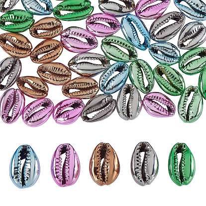50Pcs 5 Colors Electroplated Sea Shell Beads, Undrilled/No Hole Beads, Cowrie Shell