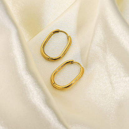 Stainless Steel Geometric Oval Hoop Earrings for Women - Versatile Metal Style