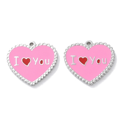 304 подвески из нержавеющей стали, с эмалью, сердце со словом я люблю тебя очарование