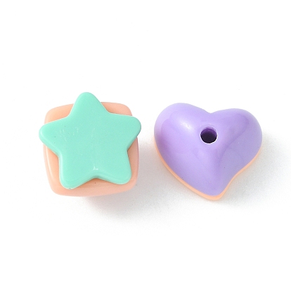 Two Tone Opaque Acrylic Beads, with Heart/Star/Flat Round/Square Flat Plate, Half Drilled