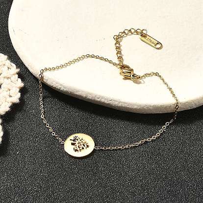 304 браслеты из нержавеющей стали ссылка для женщин, плоские круглые с деревом, ионное покрытие (ip)