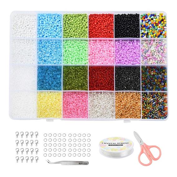DIY Jewelry Making Kits, Including Round Glass Seed Beads, Elastic Crystal Thread, Tweezers, Scissors, Alloy Clasps and Iron Rings