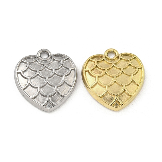 Ионное покрытие (ip) 304 подвески из нержавеющей стали, сердце с подвеской в виде рыбьей чешуи