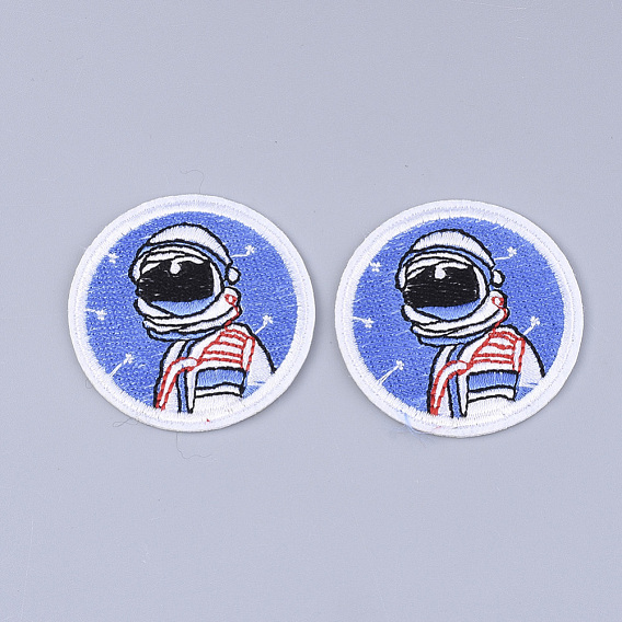 Computerized Embroidery Cloth Iron on/Sew on Patches, Appliques, Costume Accessories, Flat Round with Spaceman