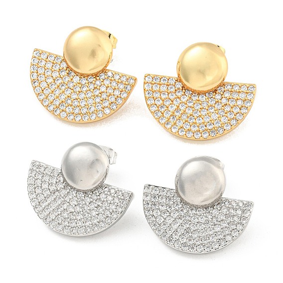 Fan Brass Pave Clear Cubic Zirconia Stud Earrings
