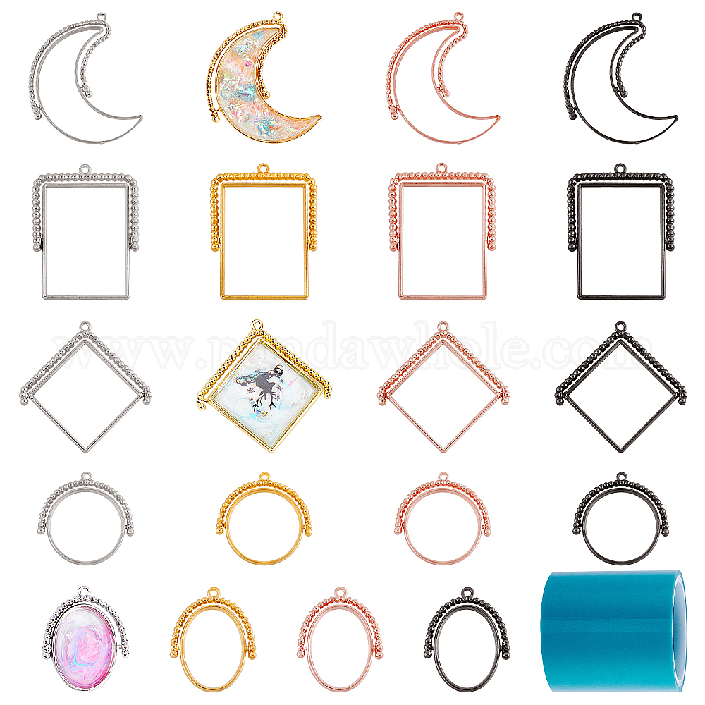 Pendentifs à lunette ouverte en alliage, pendentifs rotatifs, pour diy uv résine, une résine époxy, Bijoux à fleurs pressées, sans plomb et sans cadmium, avec du ruban de papier sans couture 1pcs, formes mixtes