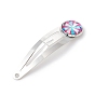Iron Snap Hair Clips, with Mosaic Printed Glass Half Round/Dome Cabochons for Woman Girls, Platinum