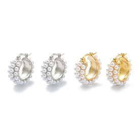 Pendientes de aro de latón, con perla de imitación de acrílico, anillo, blanco