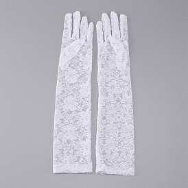 Gants en dentelle de polyester à motif de fleurs, pour la mariée