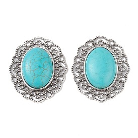 Cabochons turquoises synthétiques, avec les accessoires en alliage, ovale