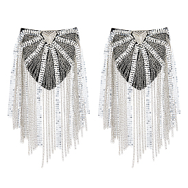 2 модные погоны с кисточками, наплечная нашивка из сплава со стразами, с металлическими цепями и тканевой фурнитурой