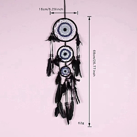 Iron & Evil Eye Woven Web/Net with Feather Pendant Decorations, with Wood Beads, for Home Decorations
