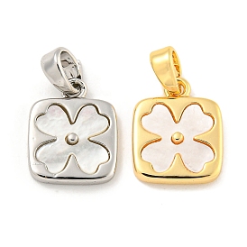 Natural Shell & Brass Square with Flower Charms with Snap on Bails