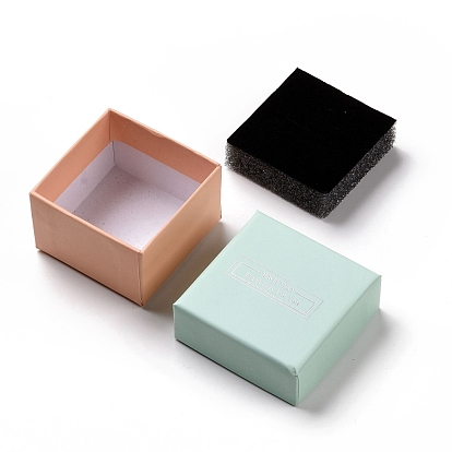 Jewellery Especially For You Cardboard Ring Boxes, with Black Sponge, for Jewelry Gift Packaging, Square, Aquamarine, 5x5x3.15cm