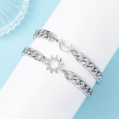 2шт. 304 браслеты-подвески из нержавеющей стали, браслеты из кубинских цепей для женщин, звезда и луна