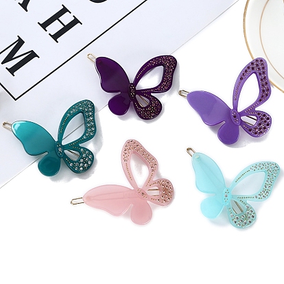 Заколки для волос из ацетата целлюлозы со стразами, бабочка