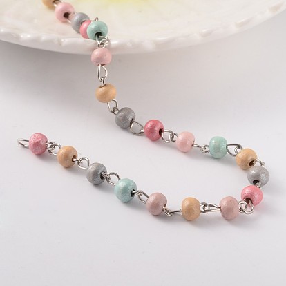 Круглый ручной работы деревянные бисерные цепочки, несварные, с латунной фурнитурой , 6x5 мм, около 95 шт / нитка, 39.3 дюйм