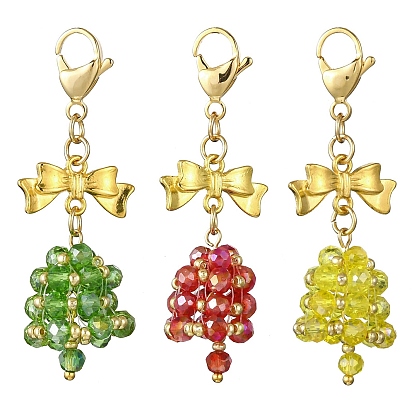 3Pcs Glass & Alloy & Brass Pendants Decorations, with 304 Stainless Steel Lobster Claw Clasps, Christmas Bell