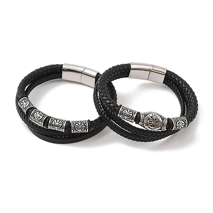 Плетеные браслеты из микрофибры и кожи, многорядные, 304 браслеты из нержавеющей стали с символикой викингов для мужчин