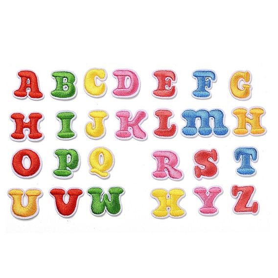 Буква a~z вышивается нитками на ткани/пришивается на заплатки, термоклей, аппликации из ткани