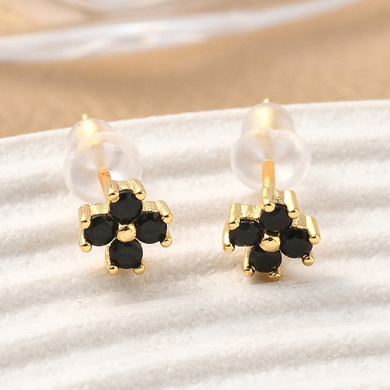 Серьги-гвоздики из латуни с микропаве и кубическим цирконием, без никеля 