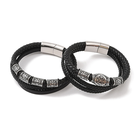 Плетеные браслеты из микрофибры и кожи, многорядные, 304 браслеты из нержавеющей стали с символикой викингов для мужчин