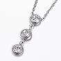 304 Stainless Steel Jewelry Sets, Stud Earrings and Pendant Necklaces, with Rhinestone, Flat Round