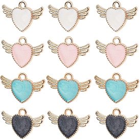 Alloy Enamel Charms, Heart with Wing, Light Gold
