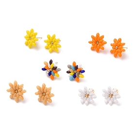 Boucles d'oreilles fleurs, avec des perles de verre tchèque, Boucles d'oreilles et écrous d'oreille en acier inoxydable plaqué or 304