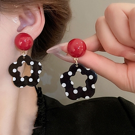 Серьги-гвоздики из акрила с цветочным сплавом, золотые