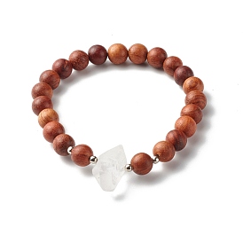 Natural Quartz Bracelet for Girl Women Gift, Waxed Wood Round Beads Stretch Bracelet