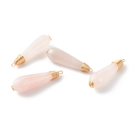 Natural Rose Quartz Pendants, with Real 18K Gold Plated Eco-Friendly Copper Wire, Teardrop