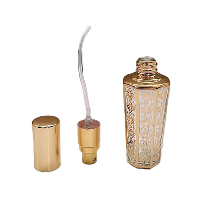 Wave/Flower Pattern Arabic Style Refillable Glass Spray Bottle, Fine Mist Atomizers, Travel Cosmetic Containers