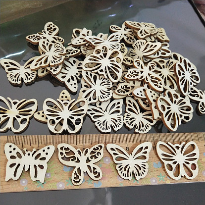 50Pcs Hollow Unfinished Wood Butterfly Shaped Cutouts Ornament, Butterfly Blank Hanging Pendants, DIY Painting Supplies