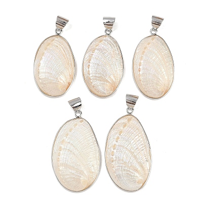 Большие подвески из натуральной белой ракушки-ушка, овальные подвески с латунной окантовкой