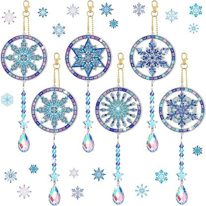 DIY Christmas Snowflake Pendant Decoration Diamond Painting Kits, Crystal Teadrop Prism Suncatcher, Rainbow Maker with Lobster Claw Clasp