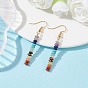 Natural & Synthetic Mixed Gemstone Rondelle Beaded Dangle Earrings, Chakra Theme Long Drop Earrings