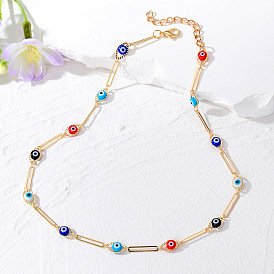 Minimalist Hollow Devil Eye Necklace and Bracelet Set in Alloy with Colorful Eyes Jewelry