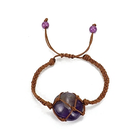 Bracelet de perles tressées avec pierres précieuses naturelles mélangées, bracelet réglable pochette macramé
