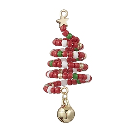 Большие подвески на елку из стеклянного бисера, с латунным колокольчиком и 304 кольцами из нержавеющей стали