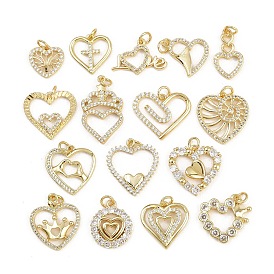 Латунные микропаве прозрачные подвески с фианитом, сердце, с целью перехода в кольце