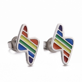 Pride Style 201 Stainless Steel Stud Earrings, with Enamel and Alloy Ear Nuts, Lightning, Colorful